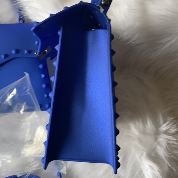 Blue Crystal Studded Clutch Satchel Purse - Picture 9 of 10